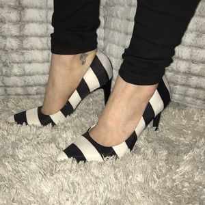 Christian Siriano black & white stripe heels